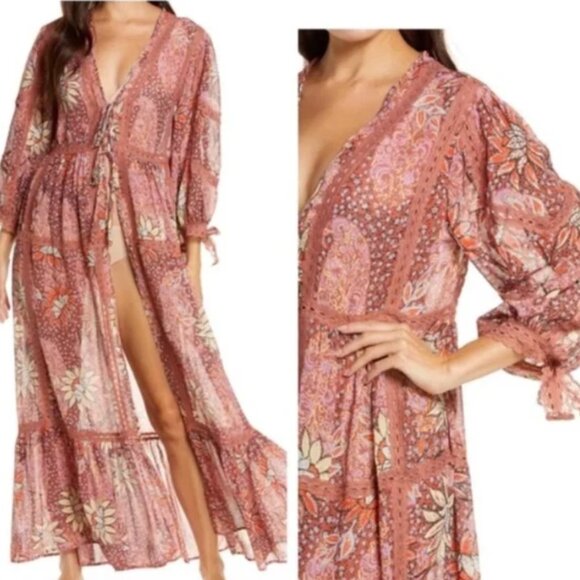 Free People Intimately FP Grasslands Kimono Robe Duster Sheer Rose Women's XS/S - Picture 2 of 15